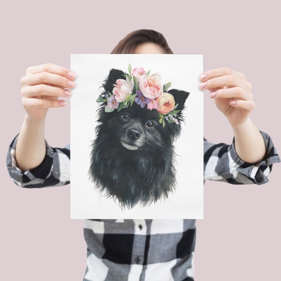 Watercolor Black Pomeranian Dog Portrait Art Print – Unframed Fine Art Poster - Picture 4 of 5